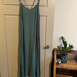 Teal Aerie maxi dress with side slit.